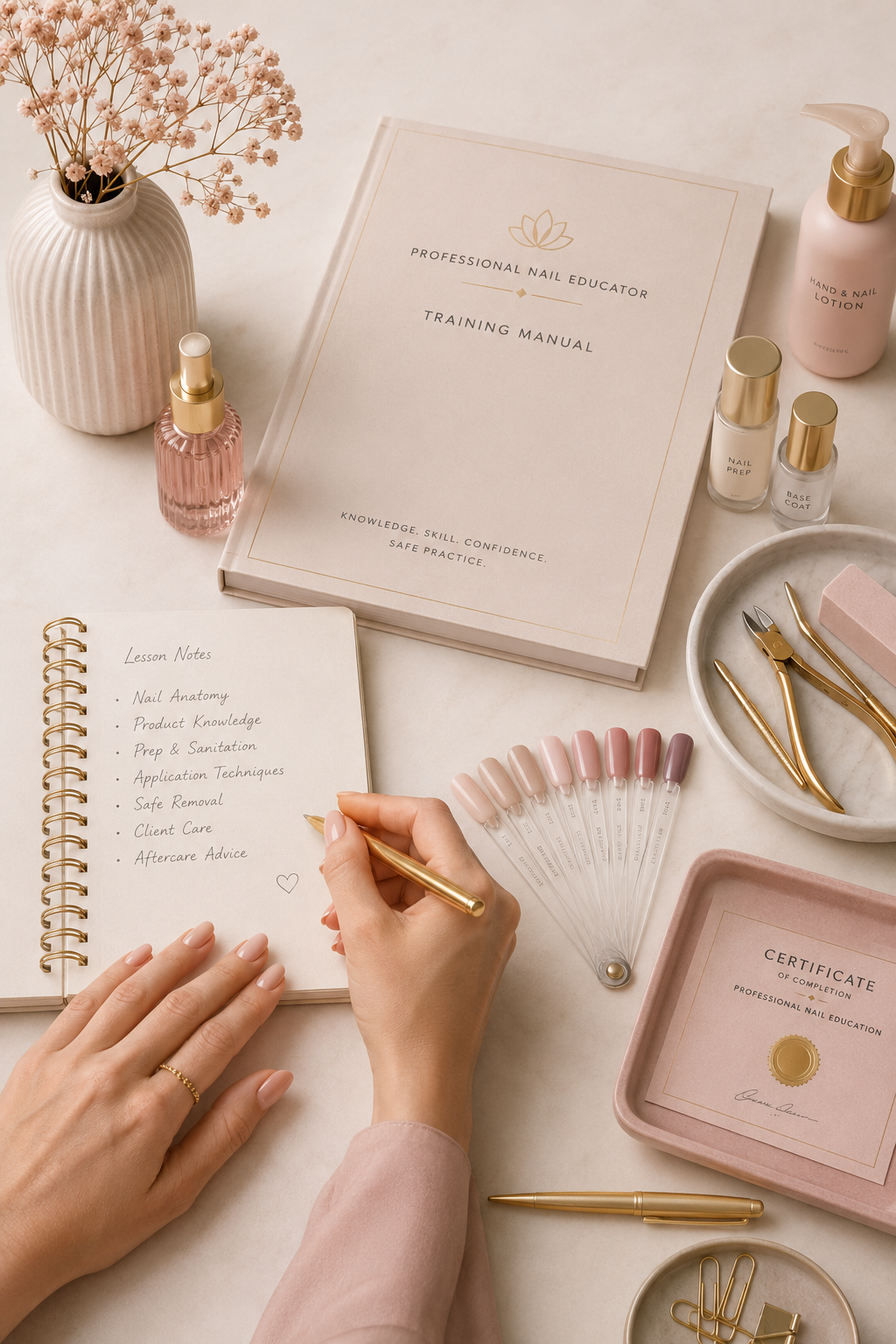 Nail educator workspace and guide materials